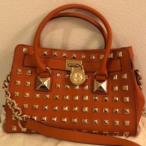 Michael Kors Orange Hamilton Studded Handbag